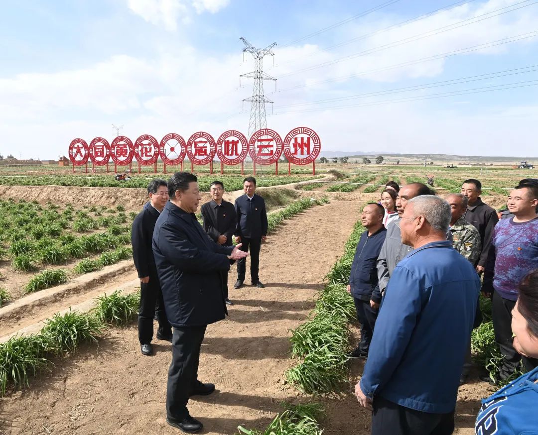 2020年5月11日，習(xí)近平考察山西大同市云州區(qū)有機(jī)黃花標(biāo)準(zhǔn)化種植基地。新華社記者 李學(xué)仁 攝
